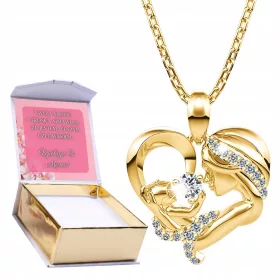    Goldene Herzkette „Mutter mit Kind im Herzen“ für Mutter + DRUCK