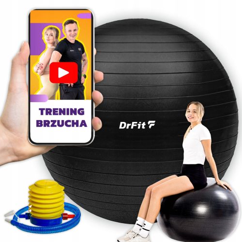  Gymnastik- und Rehaball mit DrFit-Pumpe, 85 cm, schwarz