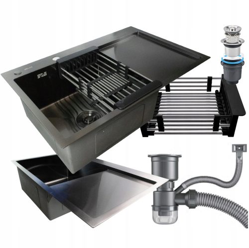 Zwei-Becken-Spüle EINZEL-SPÜLE STAHL SCHWARZ 78x50 cm Inox-Stahl
