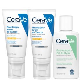   CeraVe Gesichtscreme Set mit SPF 50 und Reinigungsgel - Ideal für normale bis trockene Haut