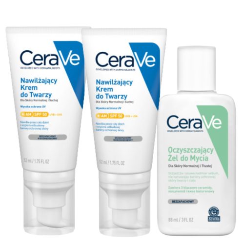 CeraVe Gesichtscreme Set mit SPF 50 und Reinigungsgel - Ideal für normale bis trockene Haut