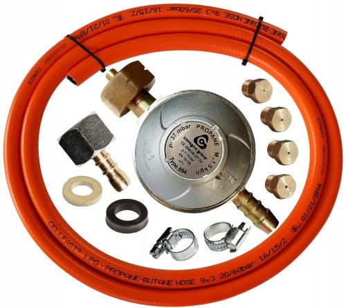  SCHLAUCH 1,5 m (9 x 3 mm) + GASREDUZIERZYLINDER 11 kg + KOCHERDÜSEN + PLATTENVERBINDER