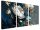Bilder an der Wand Wandbilder, Wandtriptychen, Blumen, blaue Blätter, Gold, 90x180