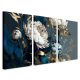 Bilder an der Wand Wandbilder, Wandtriptychen, Blumen, blaue Blätter, Gold, 90x180