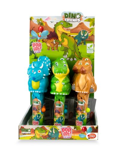 Pop-Up Lollipops Dino Friends - Ausziehbare Lollis in Dino-Dispensern, 12 Stück Mix Karton