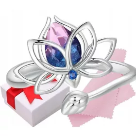  Lotusblütenring, Silber, verstellbar, S925 + Box