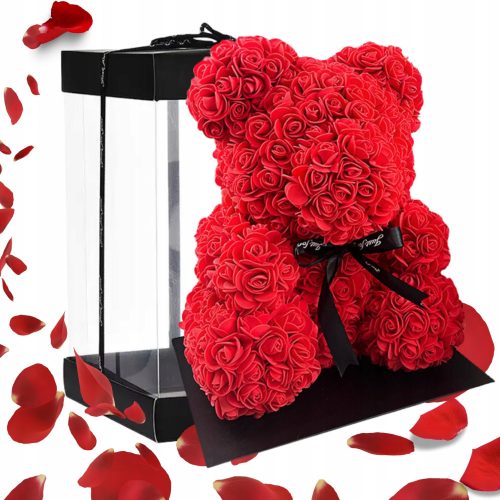 ROSENBÄR MIT ROSEN XXL EWIGE ROSE GROßE 30CM ROSENBLÄTTER VALENTINSTAG GESCHENK