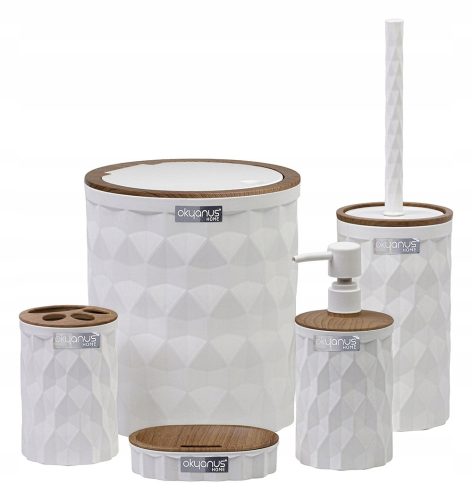 Badezimmerzubehör-Sets Okyanus Set mit 5 Badezimmeraccessoires, Weiß, Braun- und Beigetöne
