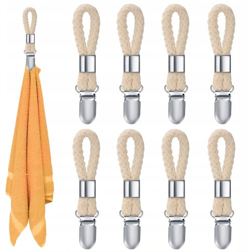  Kleiderbügel für Küchentücher, Handtücher, Clips, Baumwollseil, 8 Stück