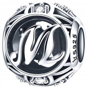  Charms Buchstabe M Silber 925 Charms Buchstabe M Perle