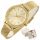  PAUL LORENS BRITA DAMENUHR + GRAVUR-SET GESCHENK, goldene Zirkone