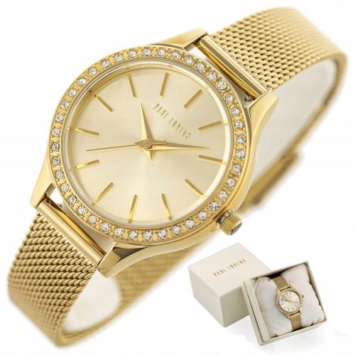  PAUL LORENS BRITA DAMENUHR + GRAVUR-SET GESCHENK, goldene Zirkone