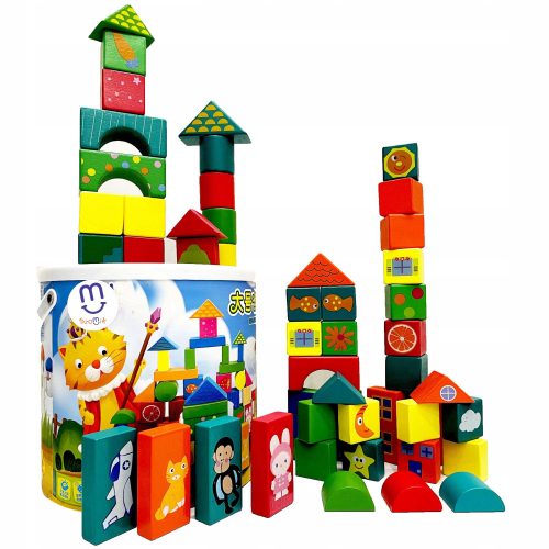  Holzklötze in einem Eimer-Puzzle, pädagogische Konstruktionsfiguren 50