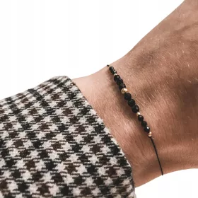    Schwarzes Armband mit Mondfaden, schwarzem Turmalin, schützendem Talisman-Amulett