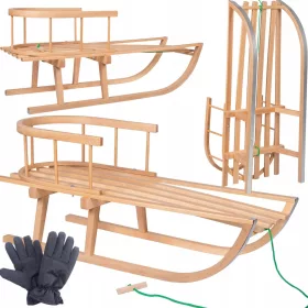    GROSSER 2-PERSONEN-WINTERRODEL MIT HOLZRÜCKENLEHNE FÜR KINDER