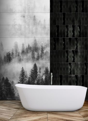 Ceramik Studio rechteckige Fliese 240 x 120 cm weiß, schwarz, Grautöne und Silber