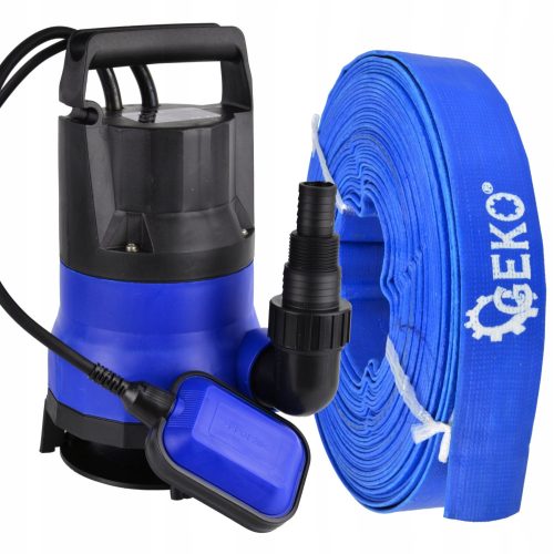 Geko Kunststoffpumpe mit Schwimmer für Schmutzwasser G81401 + Geko G70006 PVC-Schlauch 1" 20 m
