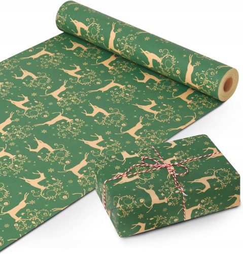  GESCHENKVERPACKUNGSPAPIER GRÜN WEIHNACHTEN RENTIER 44cm 25m 100g/m²