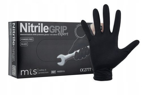 MTS Sicherheits- und Schutz-Gummihandschuhe, schwarz, robust, dick, Gogrip Gripzzly, Größe 10 – XL, 25 Paar