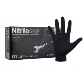   MTS Sicherheits- und Schutz-Gummihandschuhe, schwarz, robust, dick, Gogrip Gripzzly, Größe 8 – M, 25 Paar