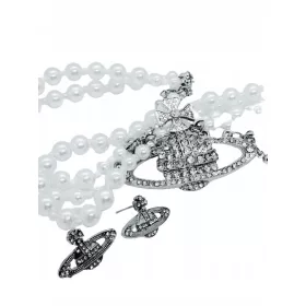 SATURN-Perlenkette und Ohrringe im WESTWOOD-Stil