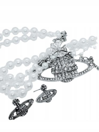  SATURN-Perlenkette und Ohrringe im WESTWOOD-Stil