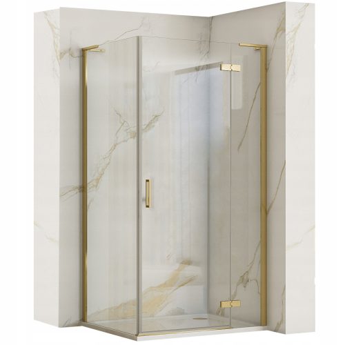 Rea Hugo Gold Duschkabine, Falttüren, aufklappbar, 90 x 80 cm