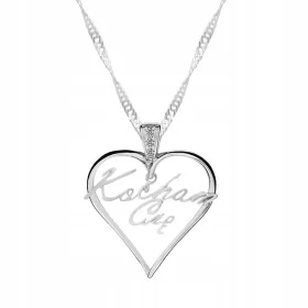 Silberne Herzkette „I Love You“ mit Herz-Zirkonia