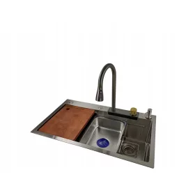   Brado ARIEL 68 Einbecken-Spüle Wasserhahn Spenderbrett Korb Stahl schwarz