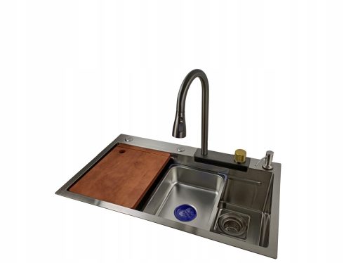 Brado ARIEL 68 Einbecken-Spüle Wasserhahn Spenderbrett Korb Stahl schwarz