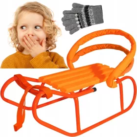    GROSSER SCHNEESCHLITTEN FÜR KINDER, ROBUSTES METALL MIT RÜCKENLEHNE UND MATRATZE