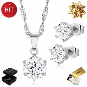    SET AUS SILBERHALSKETTE FÜR DAMEN MIT 925-ZIRKONIA-KETTE + OHRRINGEN