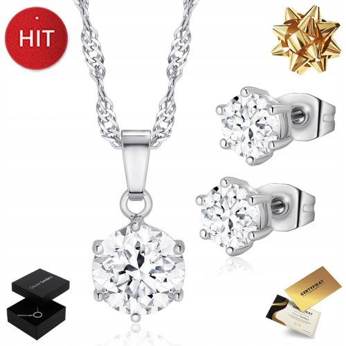  SET AUS SILBERHALSKETTE FÜR DAMEN MIT 925-ZIRKONIA-KETTE + OHRRINGEN