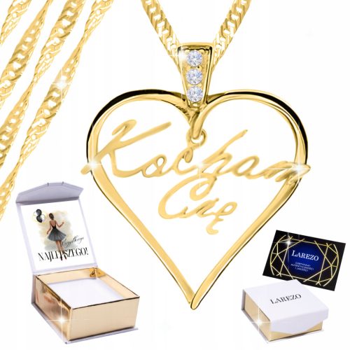  Gold-Herz-Halskette „I Love You“ mit Herz-Zirkonia 925 + DRUCK