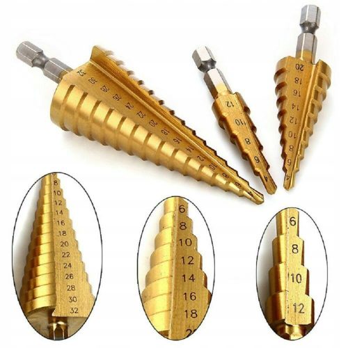 3X STUFENKEGELBOHRER REIBAHL 4-32MM WEIHNACHTSBAUM FÜR BLECHSET