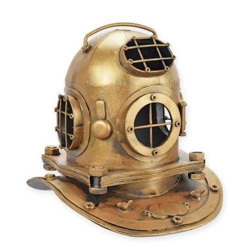 Dekorative Figuren und Skulpturen für zu Hause Nachbildung eines goldfarbenen Taucherhelms aus Metall im Vintage-Stil