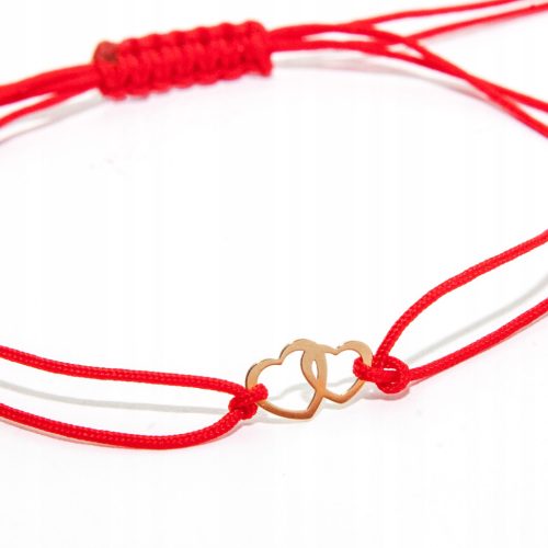  Goldarmband an einer Schnur, Herzen, Herzen, 585er Gold, Glücksrot