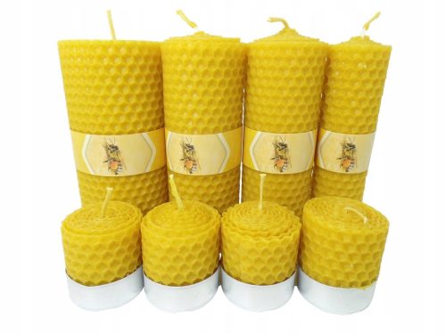 Kerzen Dekokerze aus natürlichem Bienenwachs, Honig und Bernstein, 8 Stück.