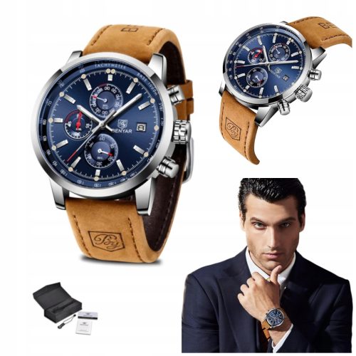  Herrenuhr, elegant, klassisch, Benyar-Armband, Chronograph, Datumsanzeige