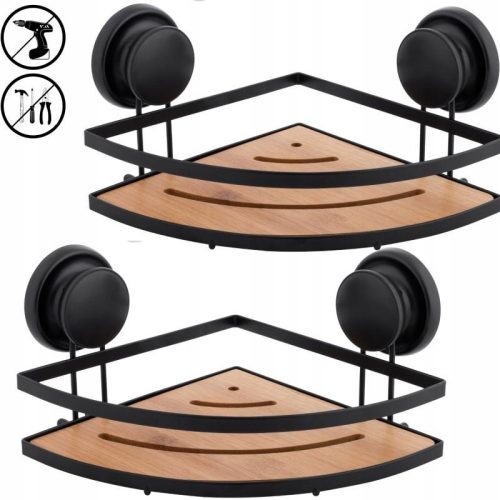 Badezimmerregale Schwarzes Badezimmer-Set – 2 x Bambus-Badezimmerregale GAVI Loft – Yoka