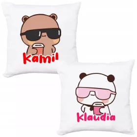    SET AUS ZWEI KISSEN FÜR PAARE DUDU UND BUBU BÄREN + NAMENSGESCHENK