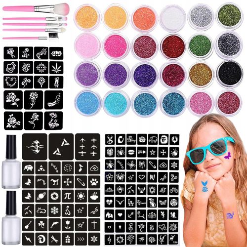  GROSSES GLITZER-TATTOO-SET, HAARFÄRBEN, GLITZER-NÄGEL