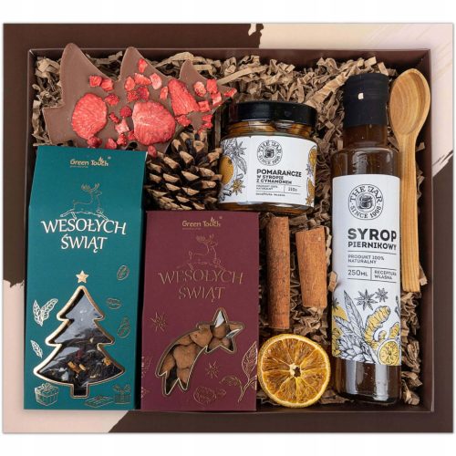  Weihnachtsgeschenkset, Korb, Paket, Tee, Süßigkeiten, Sirup in einer Schachtel