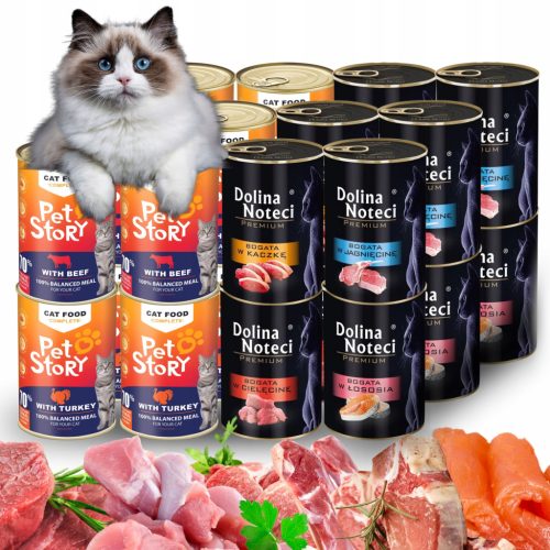  PETSTORY SET + DOLINA NOTECI Nassfutter für KATZEN, Geschmacksmix 24x400g