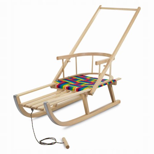  Holzschlitten mit Rückenlehne + Sitz + Schieber