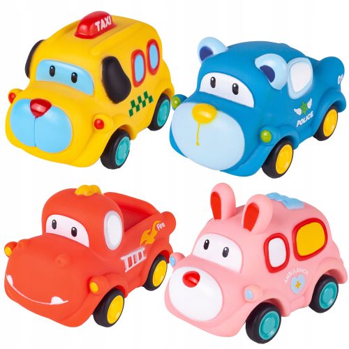  Gummiautos, Softautos, mit Antrieb, 4 Stück.