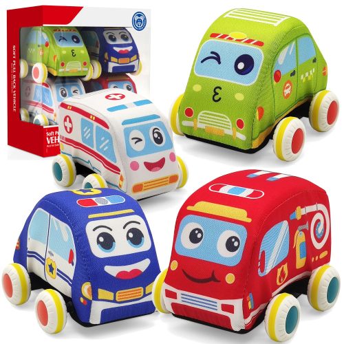  Plüsch-Soft-Cars-Drive-Set mit 4 Fahrzeugen