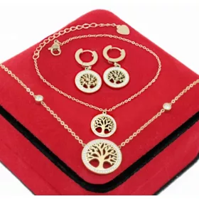  GOLDSET, 3-teilig, GLÜCKSBÄUME, ZIRKONIA, CHIRURGENSTAHL