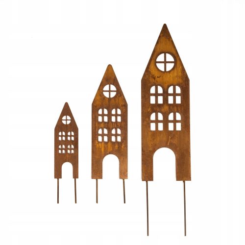  HÄUSER STICK STICK ROST CORTEN-EFFEKT SET MIT 3 STÜCK