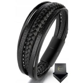  Amendi Geflochtenes schwarzes Lederarmband